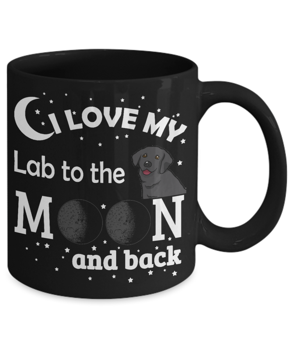 Personalized Dog Lover Gift Coffee mug,I Love My Lab To The Moon And Back-Black Porcelain Coffee Mug 11 oz
