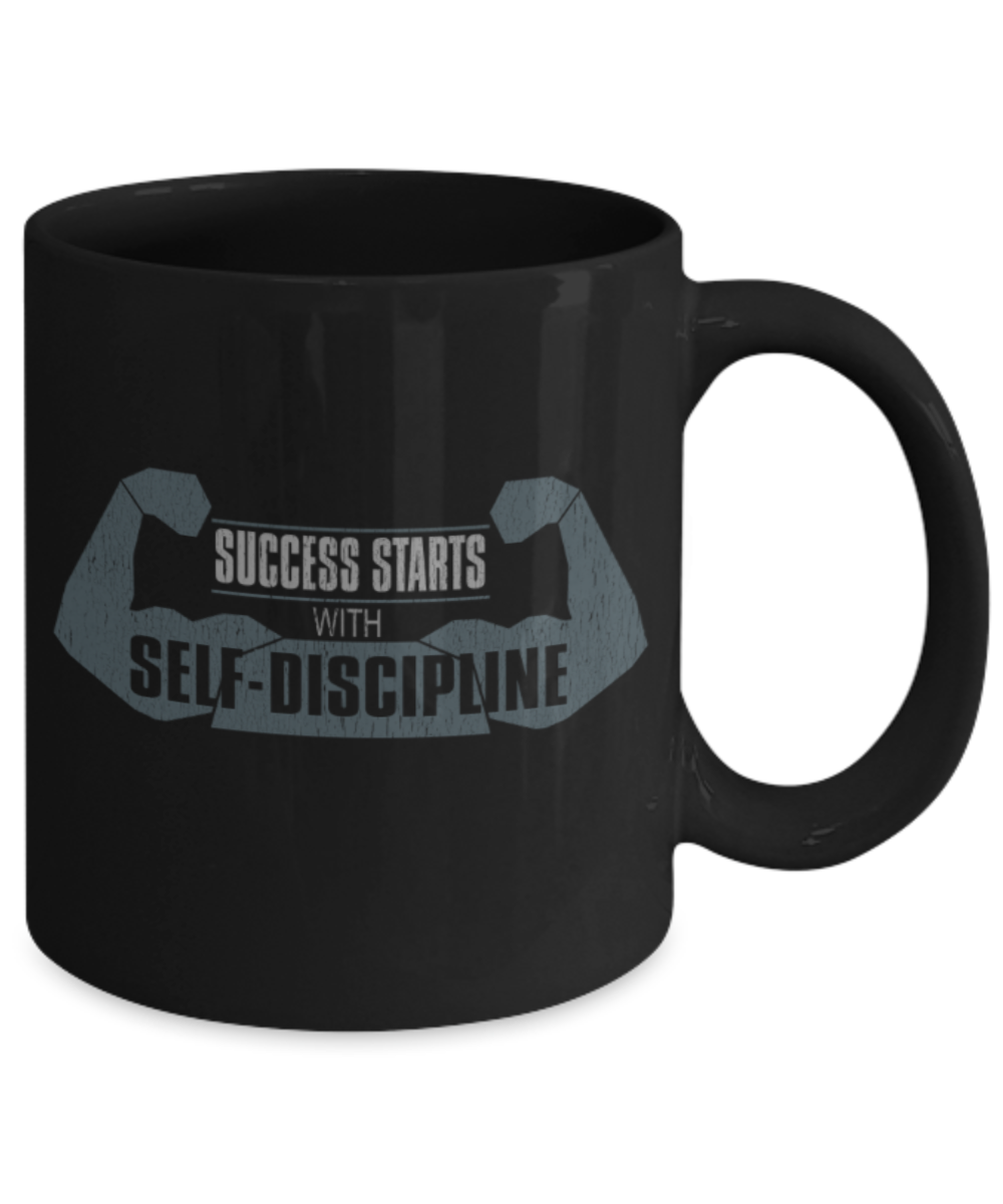 Success Lovers Mugs, Success starts with discipline - Funny Black Porcelain Coffee 11 oz