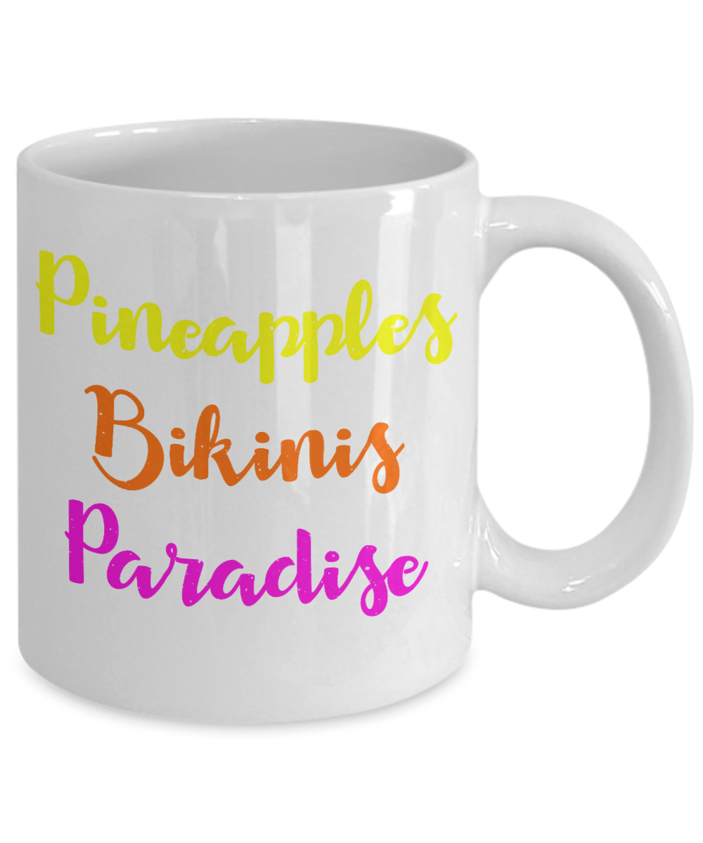 Bikini Girl Coffee Mug,Pineapples Bikinis Paradise-White Porcelain Coffee Mug 11 oz For Daughter,Teen,Women, Girlfriend