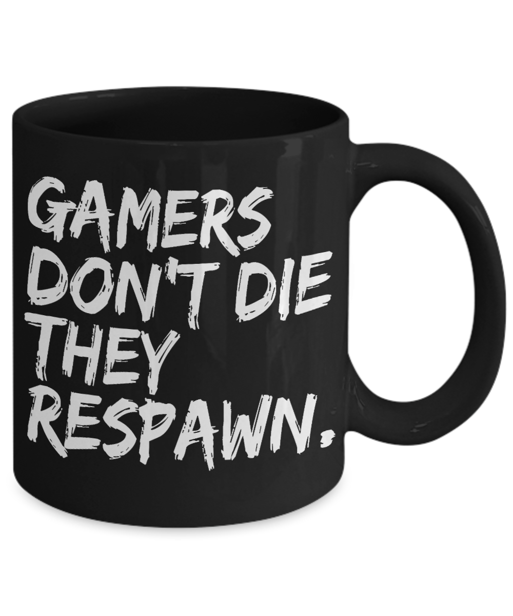 Gameboy Coffee Mug, Gamer's Don't Die They Respawn-Black Porcelain Coffee Mug 11 oz for Gamer, son, Daughter