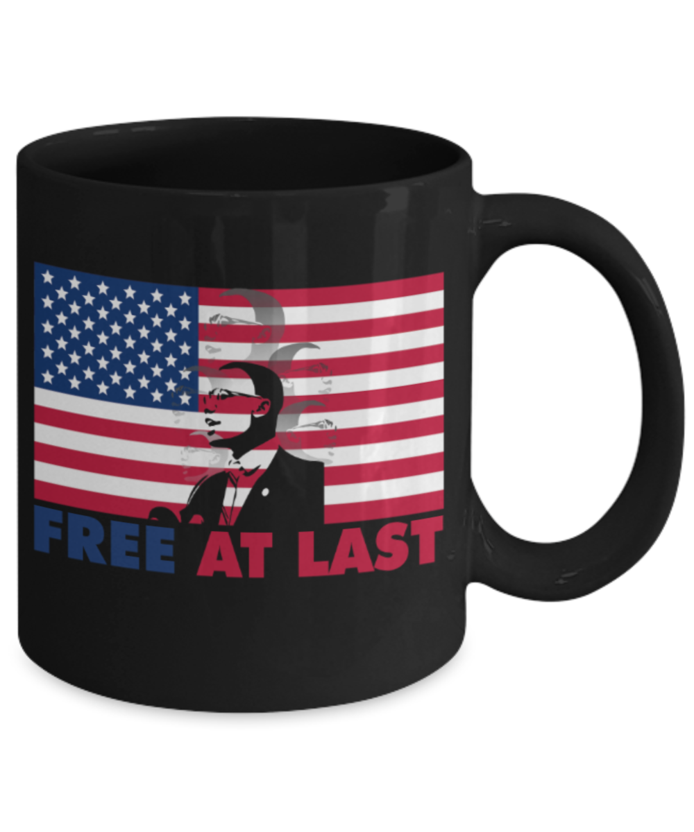 Martin luther king jr malcom x and the civil rights struggle, Freedom at Last - Black Porcelain Coffee Mug Cute Ceramic Cup 11 oz