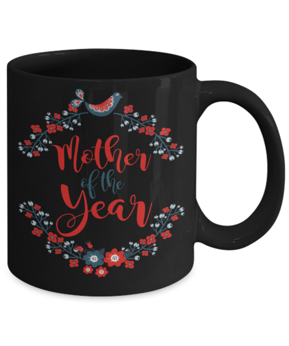 Mothere day gift - Mother of the year - Black Porcelain Coffee Mug Cute Ceramic Cup 11 oz