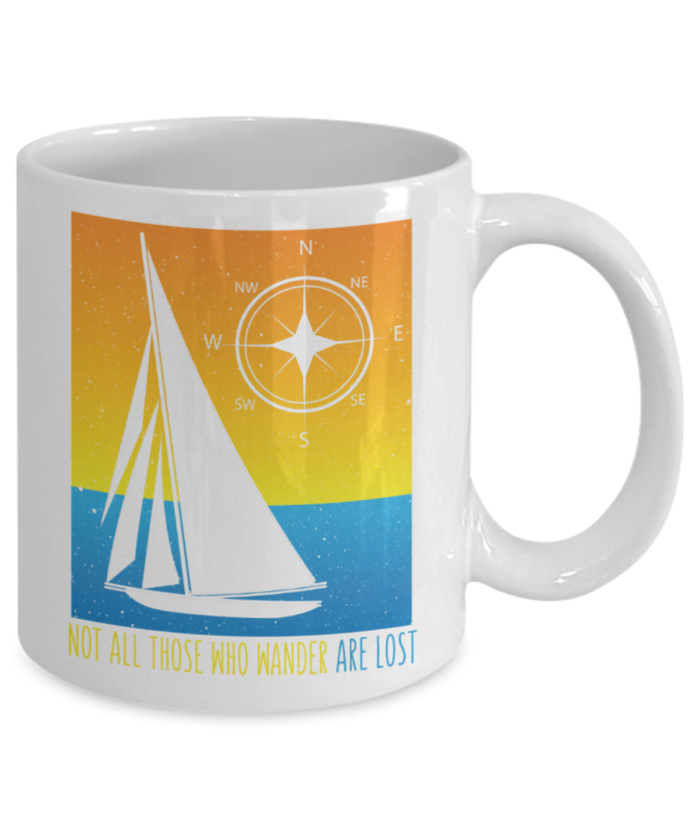 Travelling Lovers Mugs, Not all those wander are lost - Funny White Porcelain Coffee 11 oz
