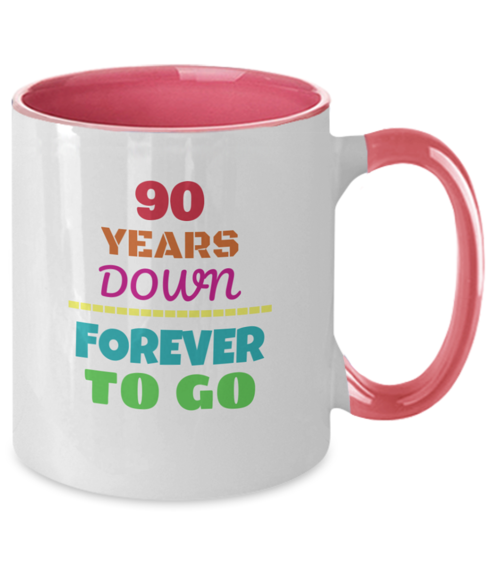 90TH ANNIVERSARY Wedding Celebration Coffee Mug - 90 Years Down Forever to Go Wedding Anniversary - Funny Mugs Gift Ideas Two Tone 11 Oz
