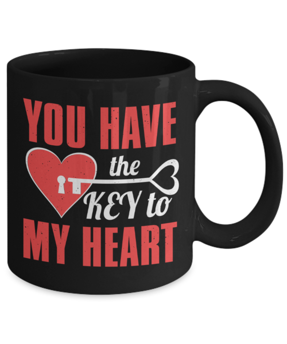 Aneversery gift - You have the key to my heart - Funny Black Porcelain Coffee Mug Cute Ceramic Cup 11 oz