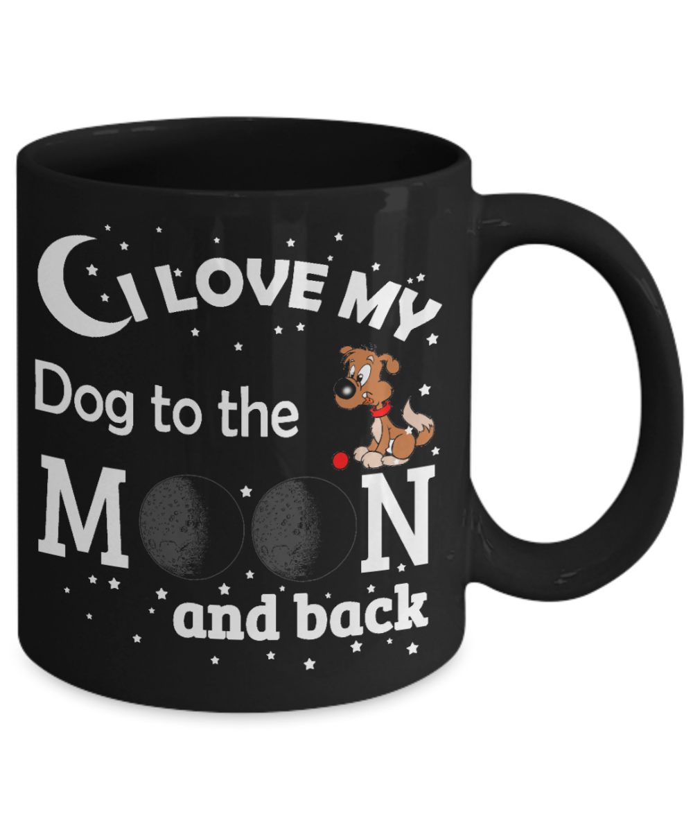 Personalized Dog Lover Gift Coffee mug,I Love My Dog  To The Moon And Back-Black Porcelain Coffee Mug 11 oz