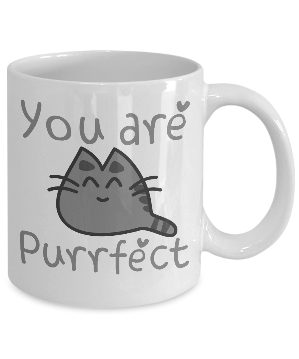 Cat Mom Coffee Mug, You Are Purrfect - White Porcelain Coffee Mug 11 Oz For Cat Lover