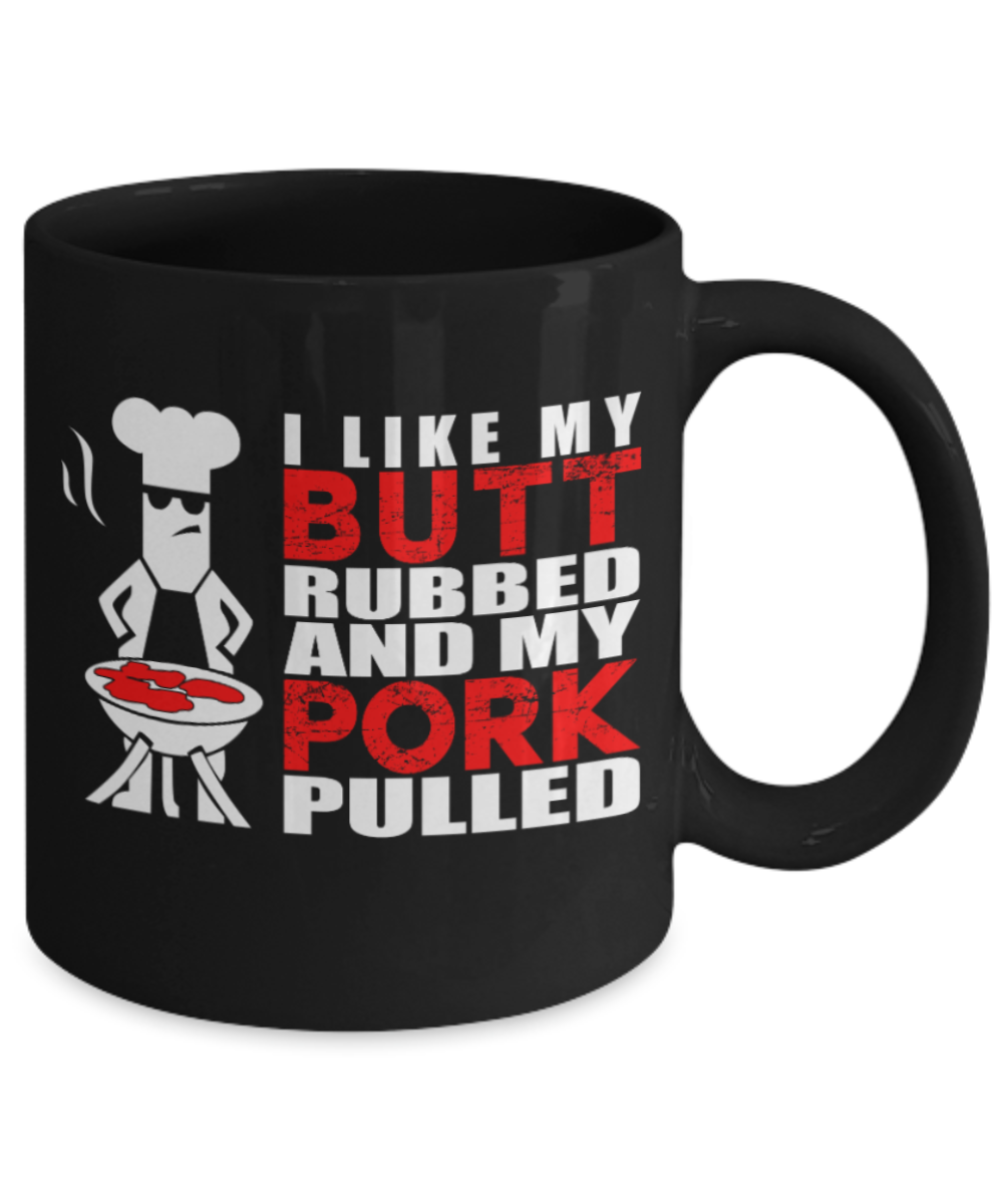 Pork Lovers Mugs , Butt and Pork - Black Coffee Mug Porcelain Tea Cup 11 oz - Great Gift