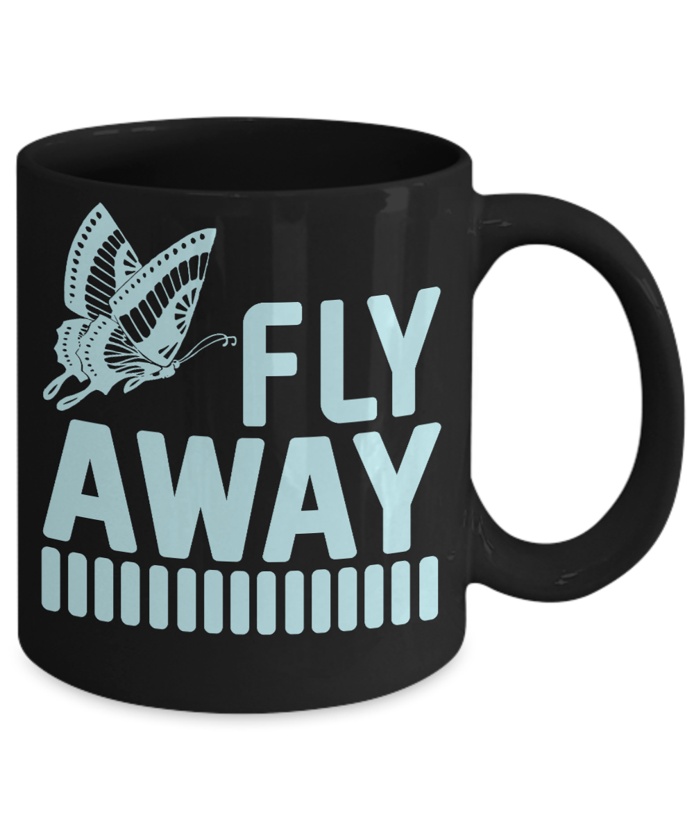 Butterfly Coffee Mug, Fly Away -Black Porcelain Coffee Mug 11 Oz