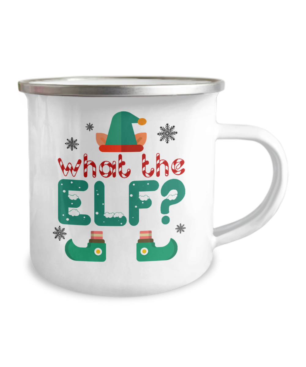 Christmas Coffee mug ideas, What the ELF - 12 Oz Stainless Steel Enamel Finish White Camper Coffee Mug