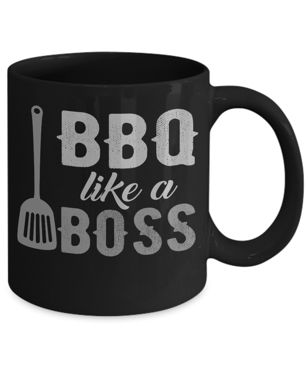 Grill Master Coffee Mug, BBQ Like a Boss-Black Porcelain Coffee Mug 11 oz for Bbq,Grilling, barbecue, grill, lover,master,dad,mom
