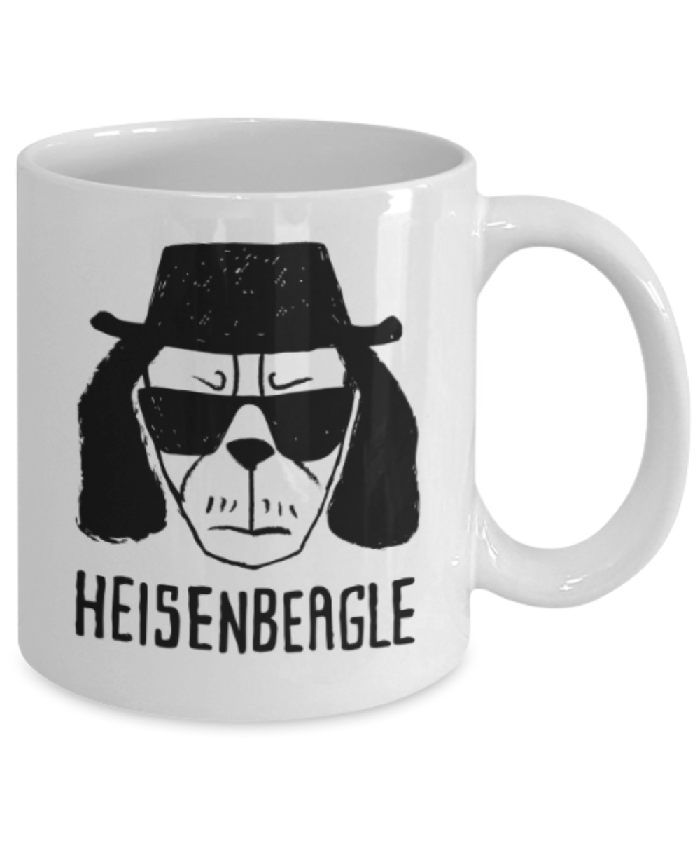 Gift gor dog lovers , Heisenbeagle - White Coffee Mug Porcelain Tea Cup 11 oz - Great Gift
