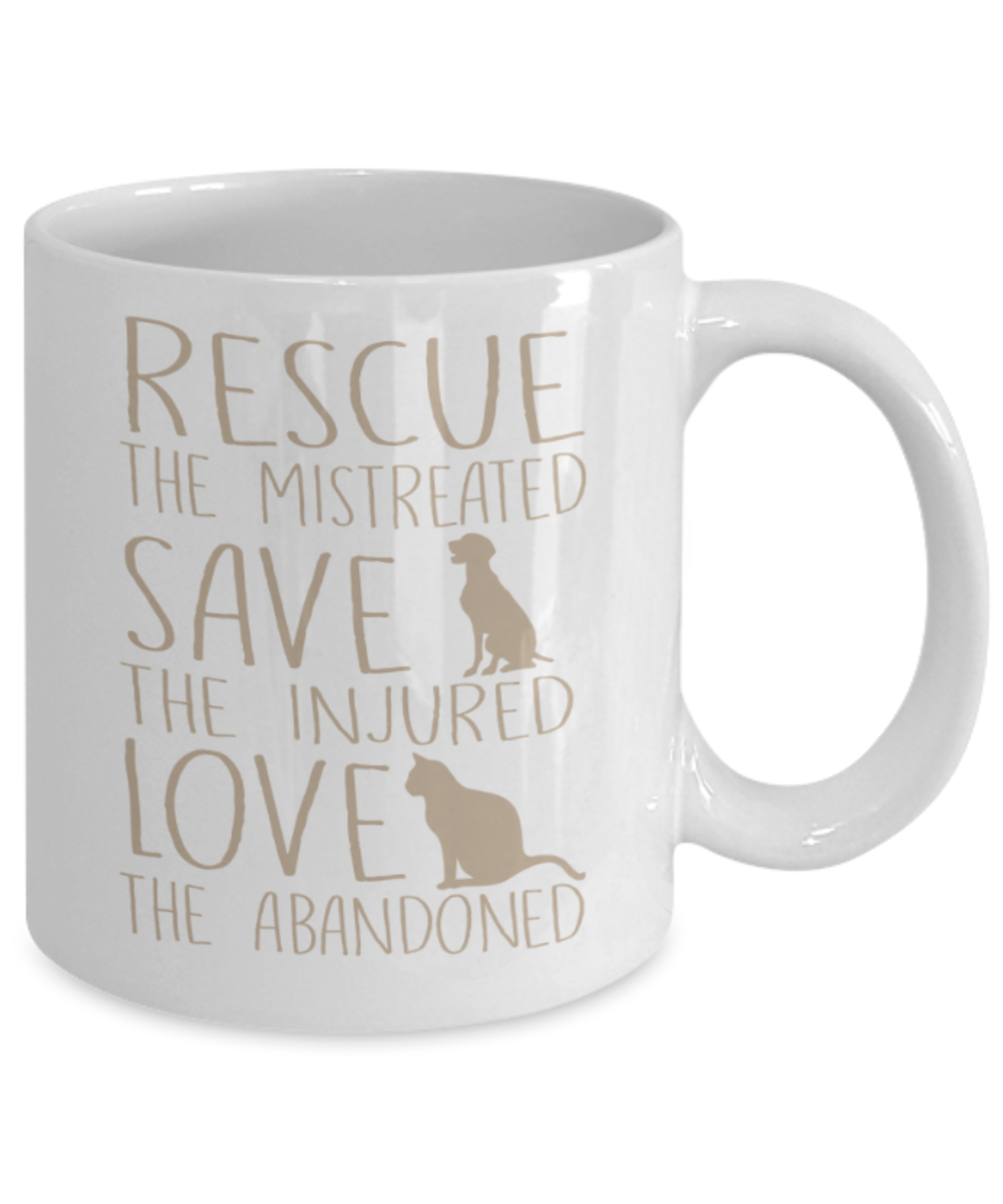 Gift gor dog lovers , Rescue Save Love - White Coffee Mug Porcelain Tea Cup 11 oz - Great Gift