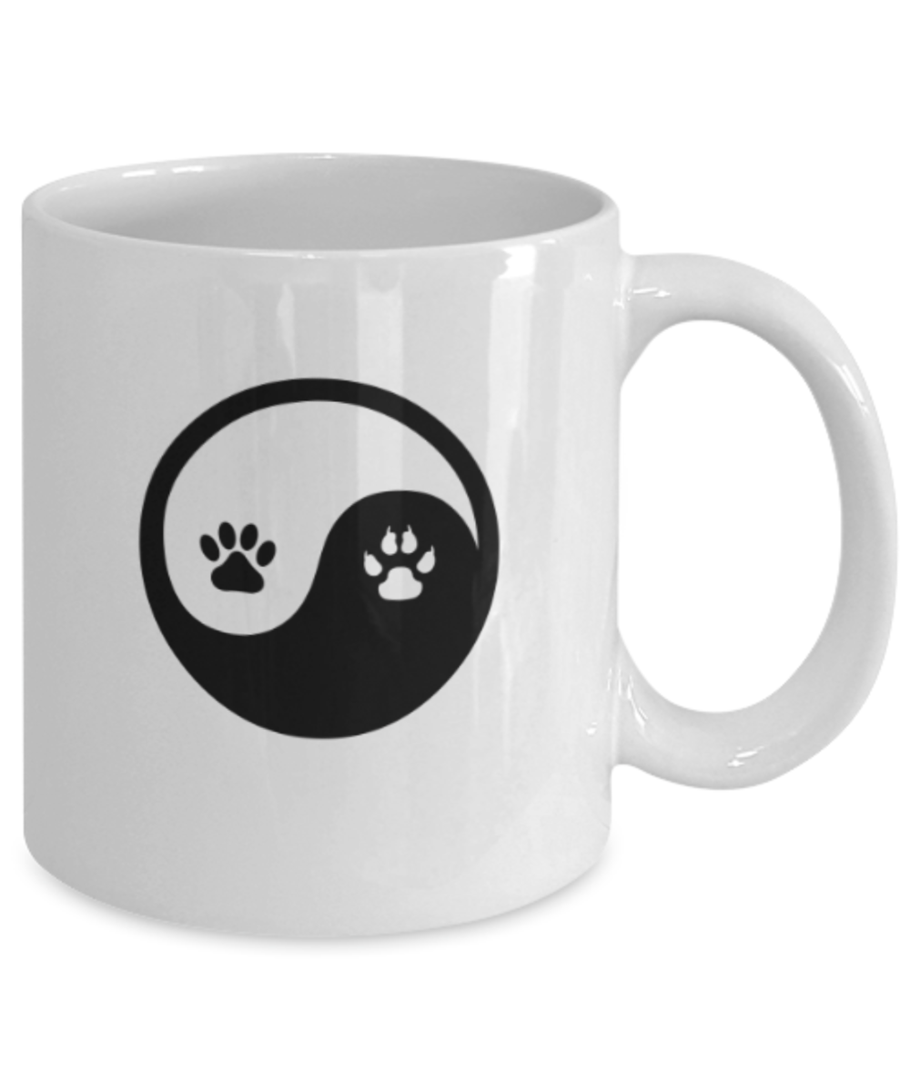 Gift gor dog lovers , Yinyang - White Coffee Mug Porcelain Tea Cup 11 oz - Great Gift