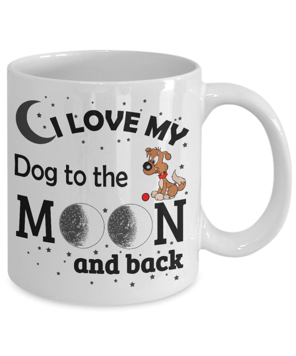 Personalized Dog Lover Gift Coffee mug,I Love My Dog  To The Moon And Back-White Porcelain Coffee Mug 11 oz