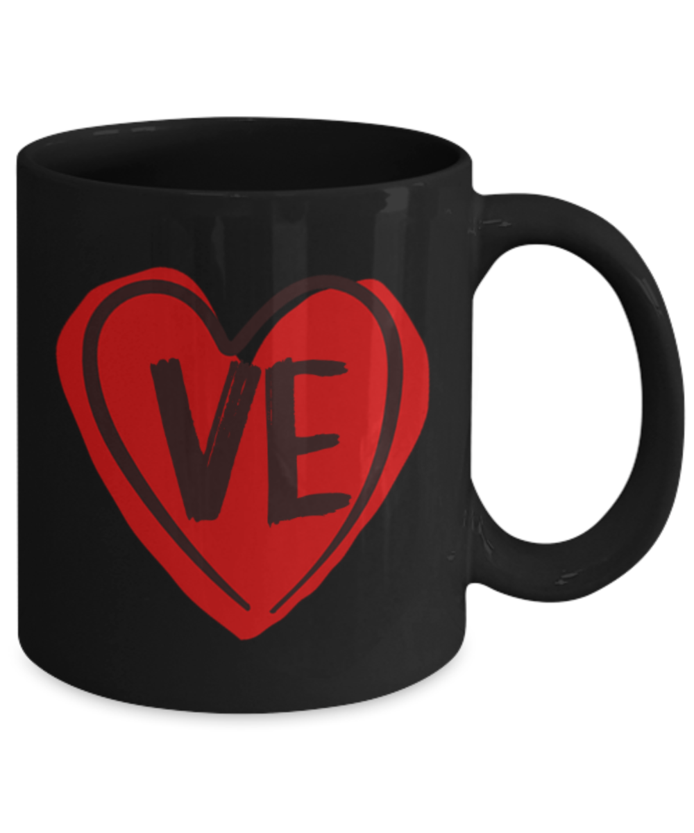 Aneversery gift - Love Sign - Funny Black Porcelain Coffee Mug Cute Ceramic Cup 11 oz
