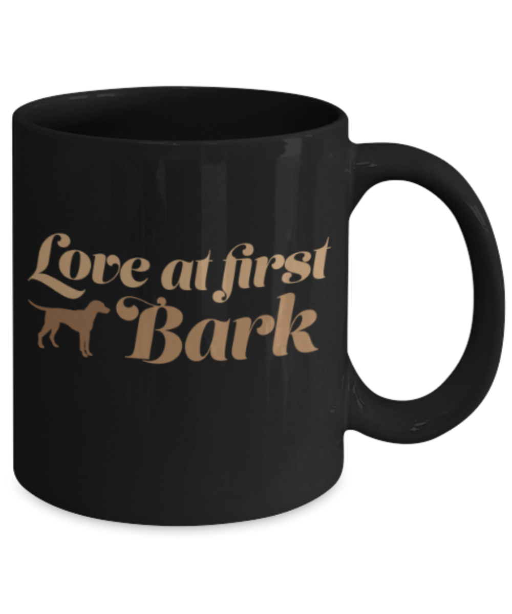 Gift gor dog lovers , Love at First Bark - Black Coffee Mug Porcelain Tea Cup 11 oz - Great Gift