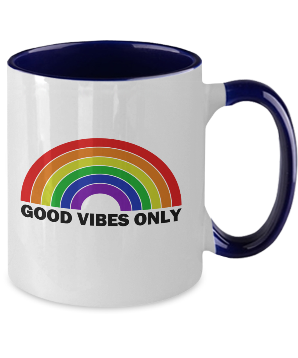 Good Vibes Rainbow Coffee Mug- Rainbow Coffee Mugs, Inspirational Coffee Mugs, Minimalist Rainbow Coffee Mugs, Good Vibes Coffee Mugs