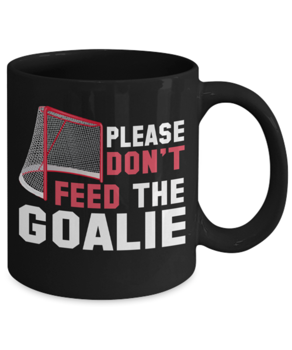 Football lovers mugs, Please don't feed the Goalie - Funny Black Porcelain Coffee 11 oz