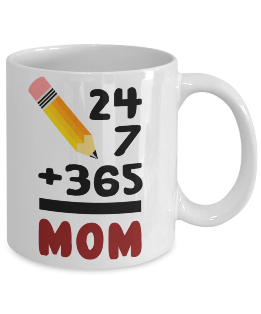 Mothere day gift - 24*7 Mom - White Porcelain Coffee Mug Cute Ceramic Cup 11 oz