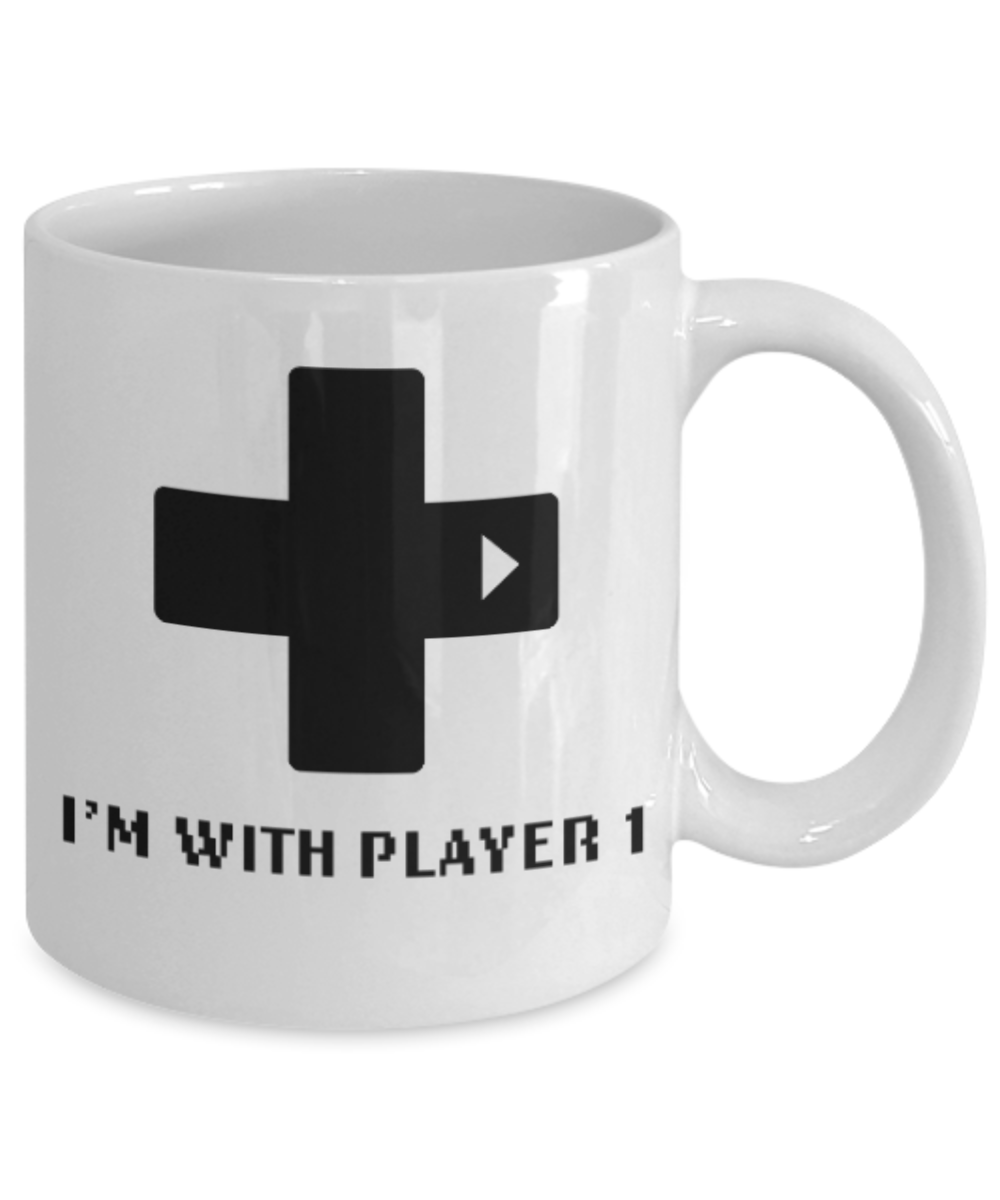 Games Lovers mugs, Player 1 - White Coffee Mug Porcelain Tea Cup 11 oz - Great Gift