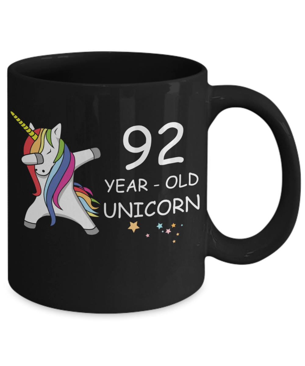 Unicorn Birthday gift 92nd Birthday Gift for Women - 92 Year Old Unicorn Dabbing Mug - Funny Black Porcelain Coffee 11 oz, 92nd Anniversary Bday Gift for Grandma, Mom, Sister, Bestie - Legends are Born In 1928