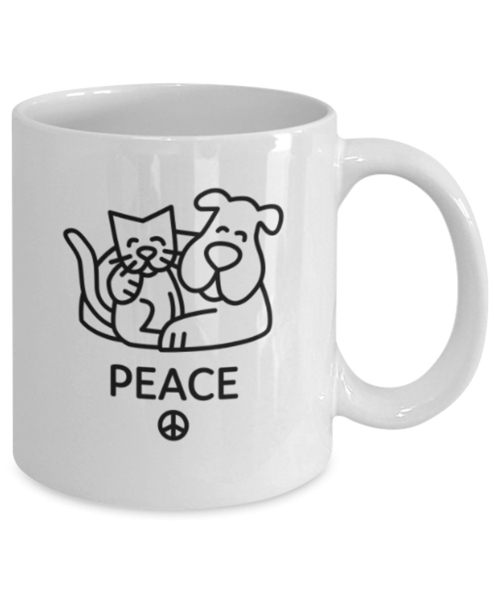 Gift gor dog lovers , Peace - White Coffee Mug Porcelain Tea Cup 11 oz - Great Gift