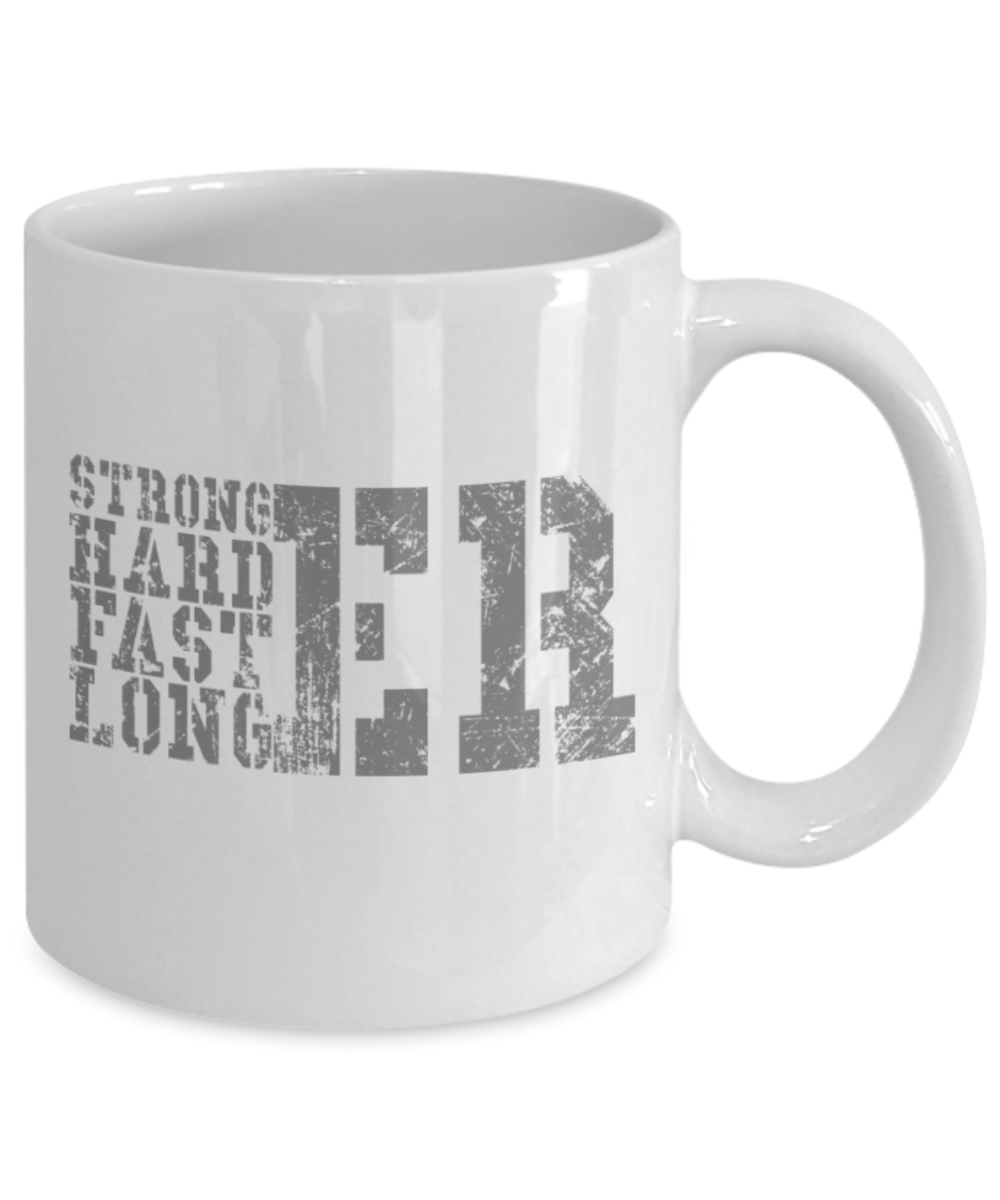 Workout lovers mugs, Stronger Harder Faster Longer - Funny White Porcelain Coffee 11 oz