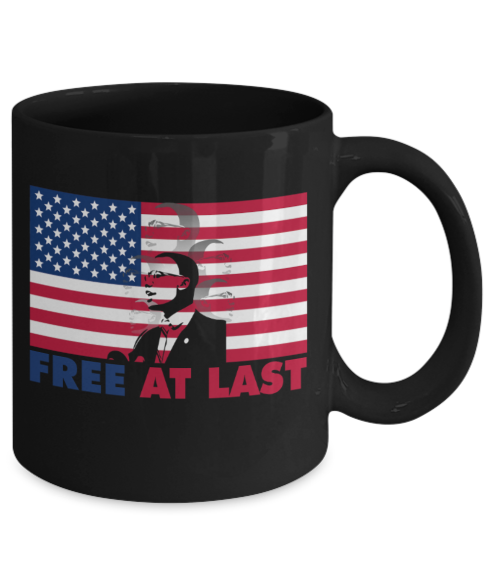 Martin luther king mugshot Speech, Free at last - Funny Black Porcelain Coffee Mug Cute Ceramic Cup 11 oz