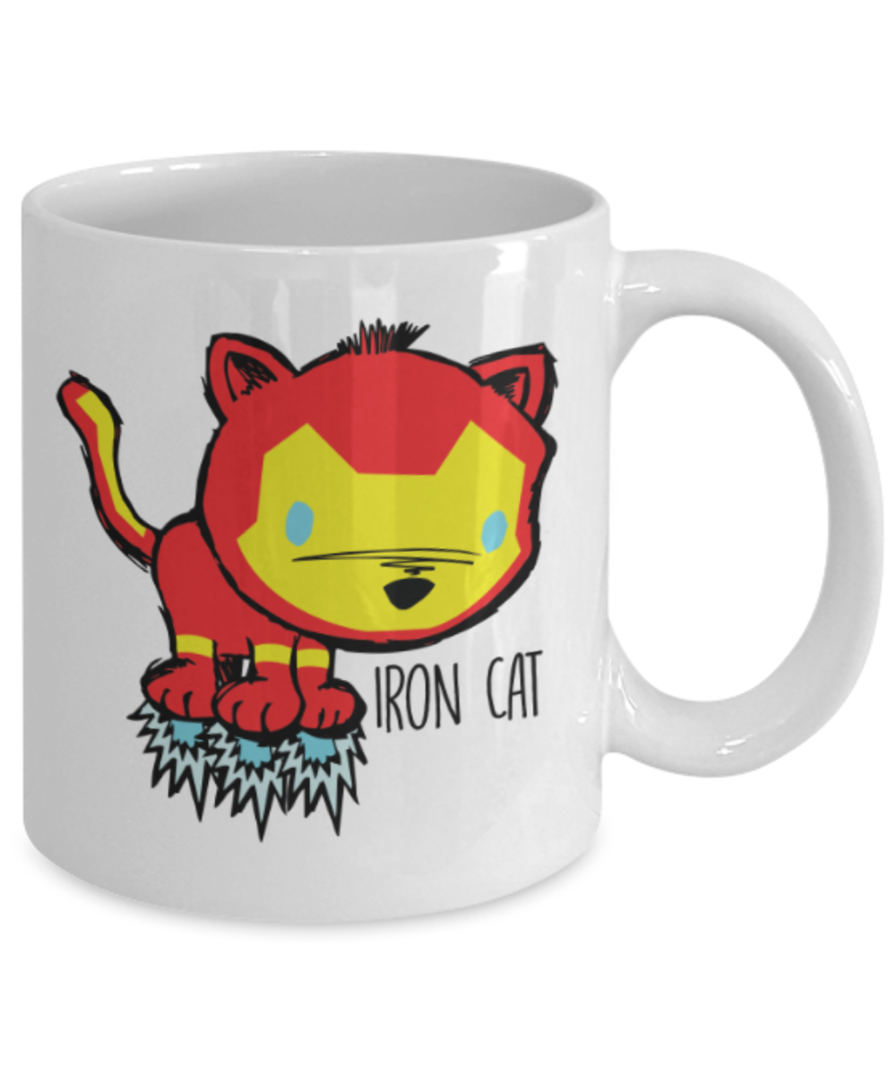 Gift gor cat lovers , Iron cat - White Coffee Mug Porcelain Tea Cup 11 oz - Great Gift