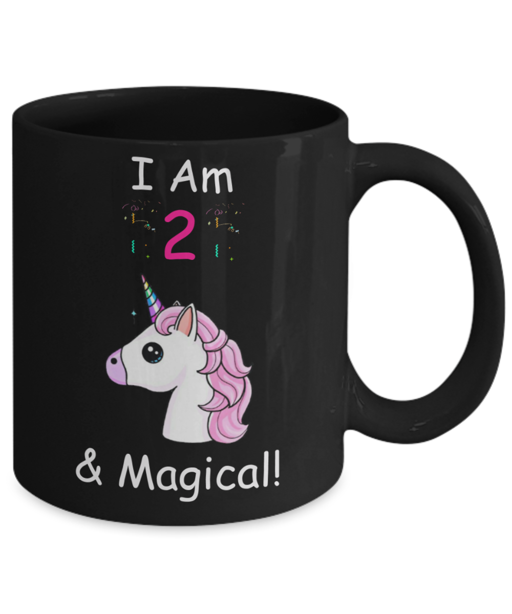 Unicorn Birthday gift 2nd Birthday Gift for Women - I Am 2 & Magical Unicorn Mug - Funny Black Porcelain Coffee 11 oz for Grandma, Mom, Sister, Best Friend, Women, Her - Born In 2018