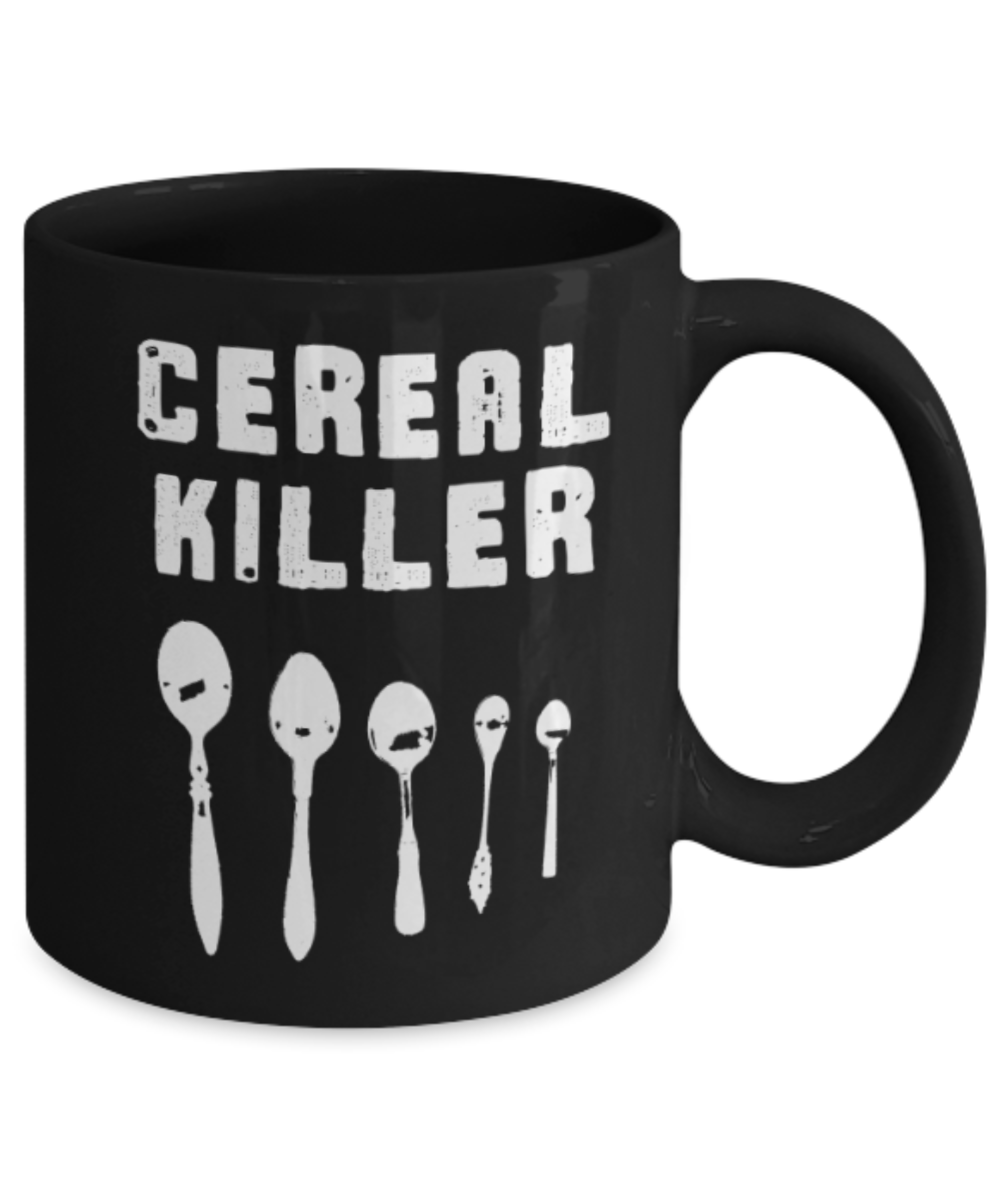 Food Lovers mugs , Cereal Killer - Black Coffee Mug Porcelain Tea Cup 11 oz - Great Gift