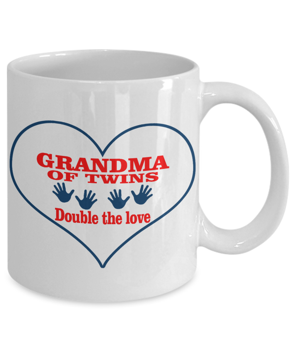 Grandma Personalized Coffee mug, Grandma Of  Twins, Double The Love-White Porcelain Coffee Mug 11 oz