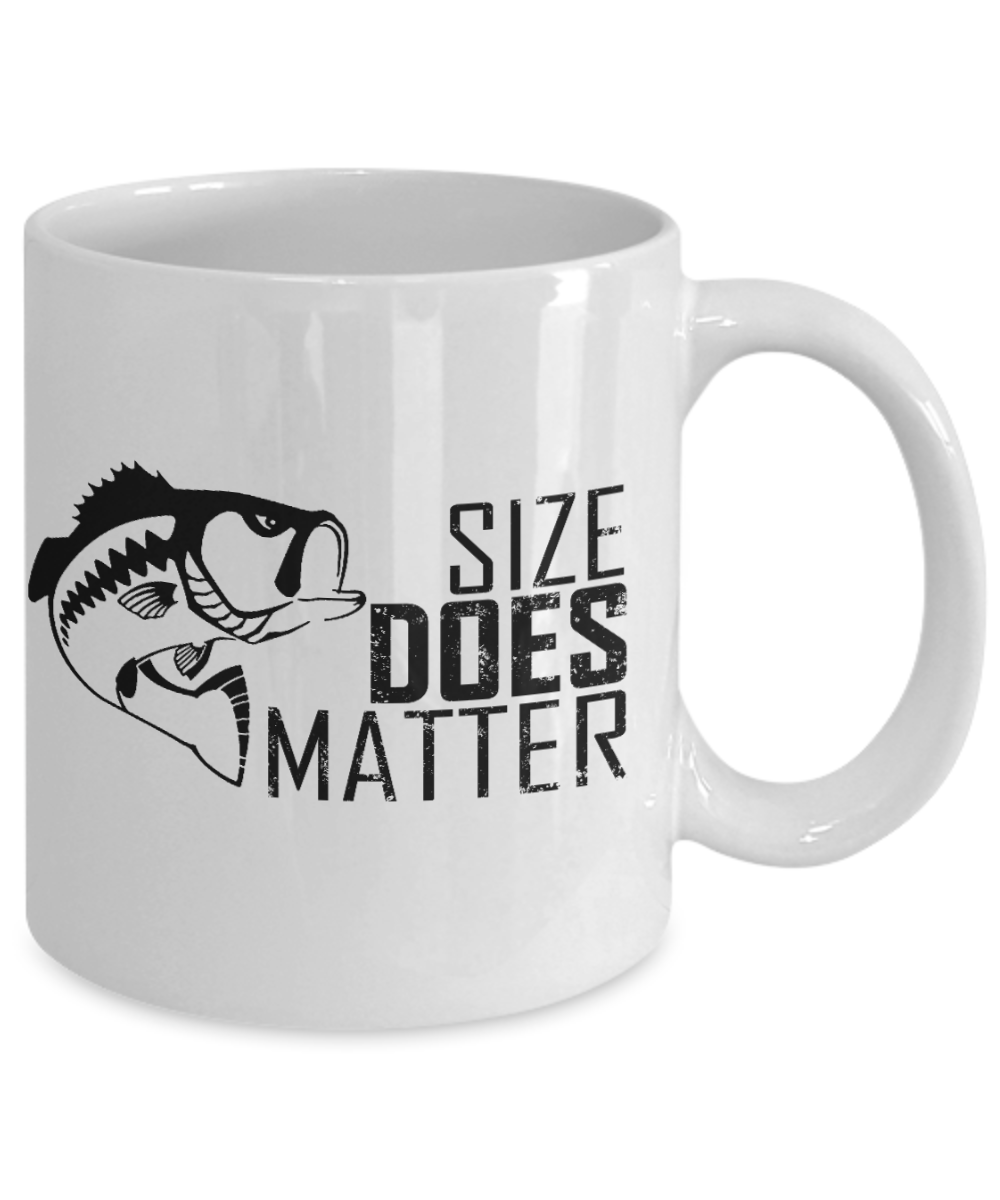 Funny Fishing Gift Coffee mug, Size Does Matter-White Porcelain Coffee Mug 11 oz