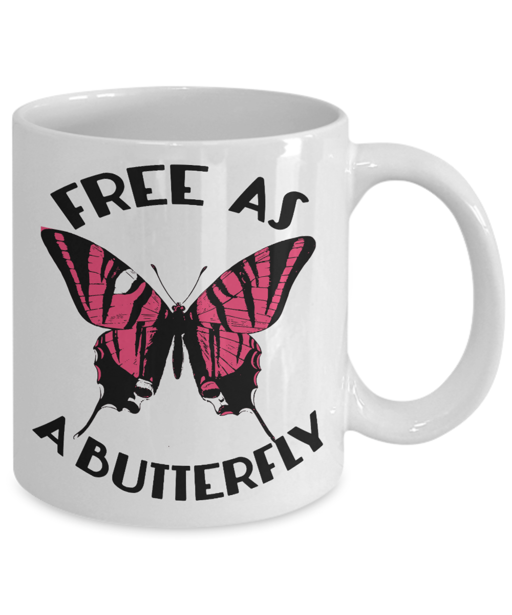 Butterfly Coffee Mug, Free As A Butterfly - White Porcelain Coffee Mug 11 Oz