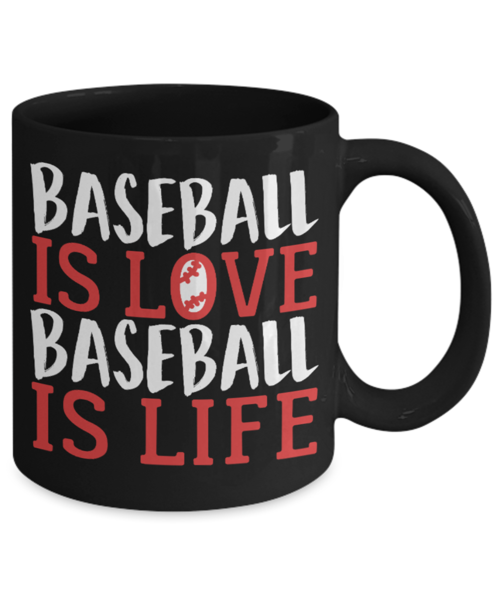 Baseball Lovers Mugs , Baseball is love - Black Coffee Mug Porcelain Tea Cup 11 oz - Great Gift
