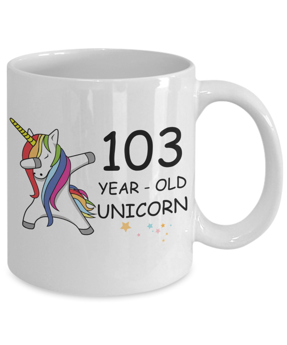 103rd Birthday Gift for Women - 103 Year Old Unicorn Dabbing Mug - Funny White Porcelain Coffee 11 oz for Grandma, Mom, Sister, Best Friend, Women, Her - Legends are Born In 1917