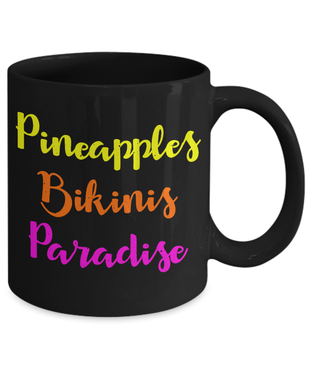 Bikini Girl Coffee Mug,Pineapples Bikinis Paradise-Black Porcelain Coffee Mug 11 oz For Daughter,Teen,Women, Girlfriend