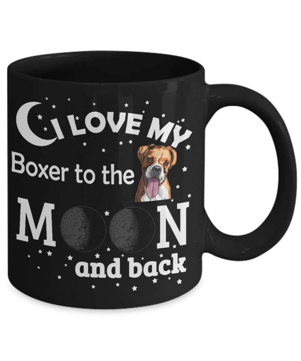 Personalized Dog Lover Gift Coffee mug,I Love My Boxer To The Moon And Back-Black Porcelain Coffee Mug 11 oz