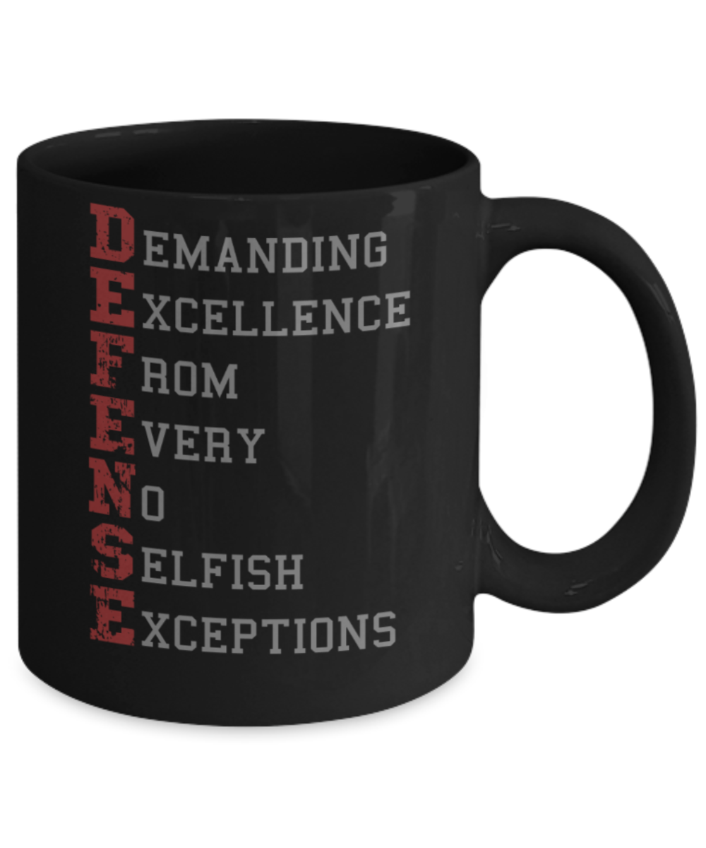 Defense lovers mugs, DEFENSE - Funny Black Porcelain Coffee 11 oz