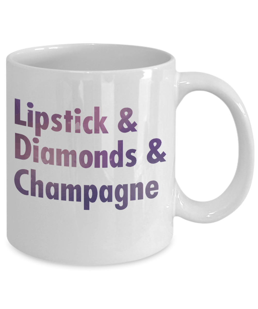 Born To Wear Diamonds Coffee Mug, Lipstick and Diamonds And Champagne-White Porcelain Coffee Mug 11 oz For Daughter,Teen,Women