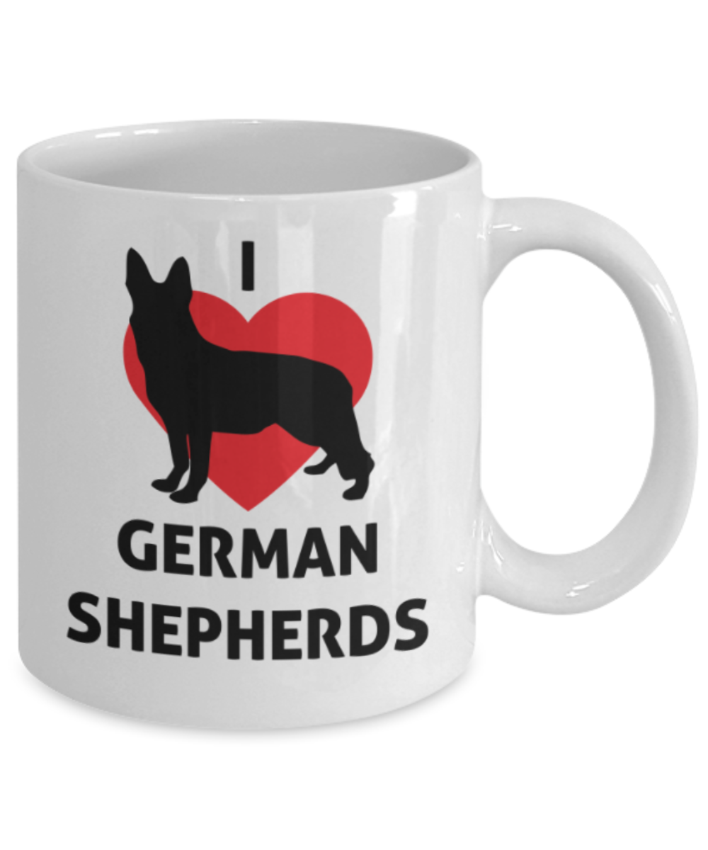 Dogs Lovers Gifts , I Love German Shepherds - White Coffee Mug Porcelain Tea Cup 11 oz - Great Gift