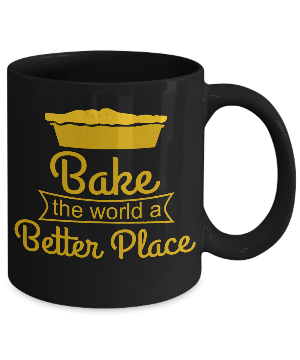 Love To Bake Coffee Mug, Bake The World a Better Place-Black Porcelain Coffee Mug 11 oz for Baker, Mom, Sister, Brother,Dad