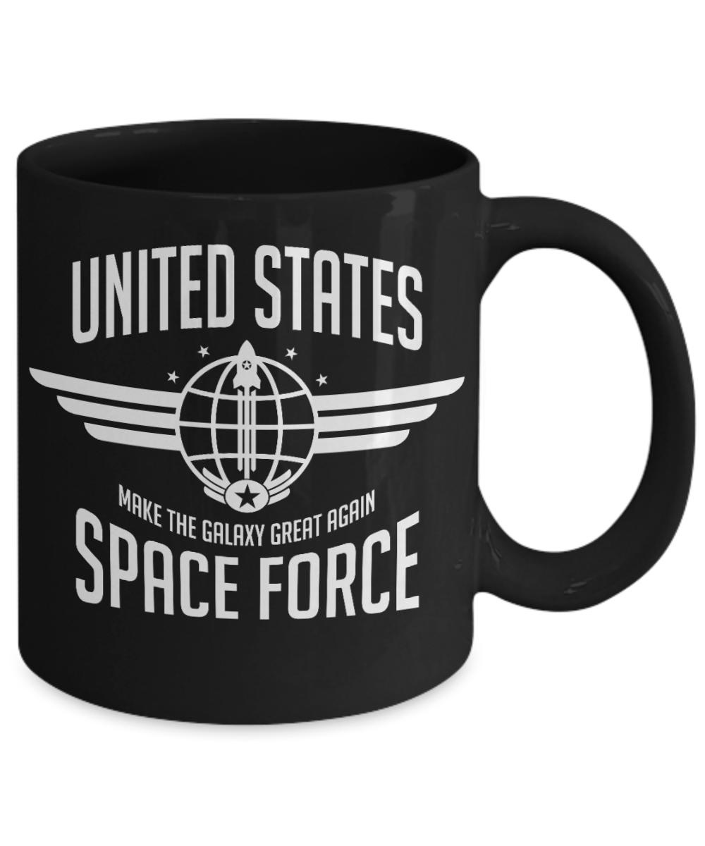 American Flag Mugs, Unites States Space Force - Funny Black Porcelain Coffee 11 oz