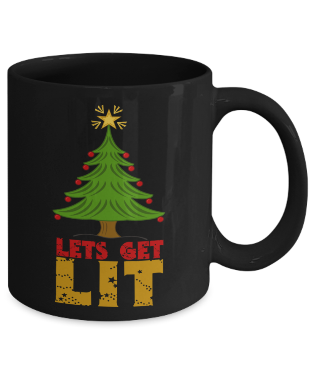 Christmas gift ideas, Let's get Lit - Funny Black Porcelain Coffee Mug Cute Ceramic Cup 11 oz