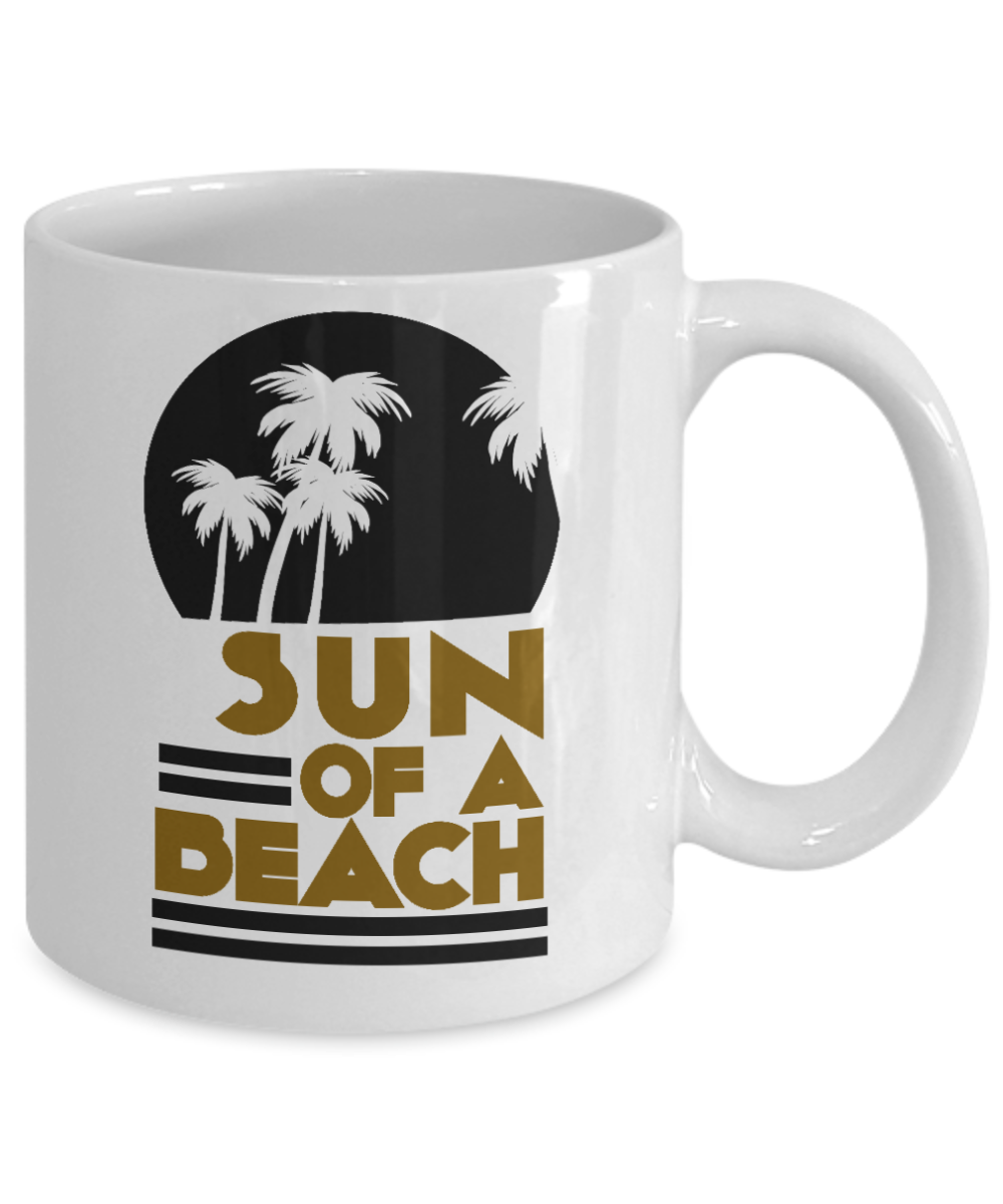 Beach Lover Coffee Mug, Sun Of A Beach-White Porcelain Coffee Mug 11 oz for camper,beach, outdoor, surfing, camping, cup