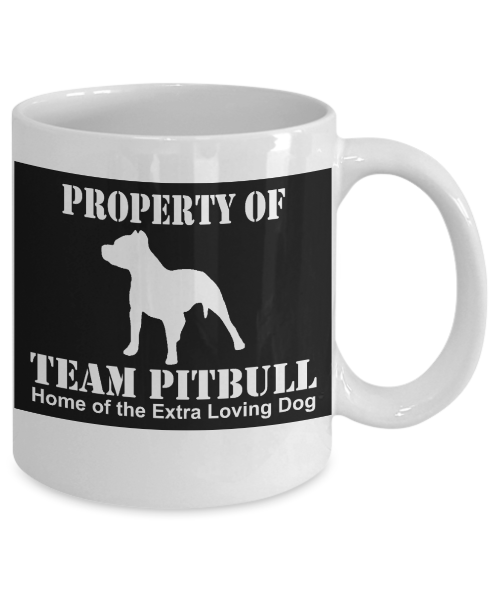 Personalized Dog Lover Gift Coffee mug, Property Of Team pitbull-White Porcelain Coffee Mug 11 oz