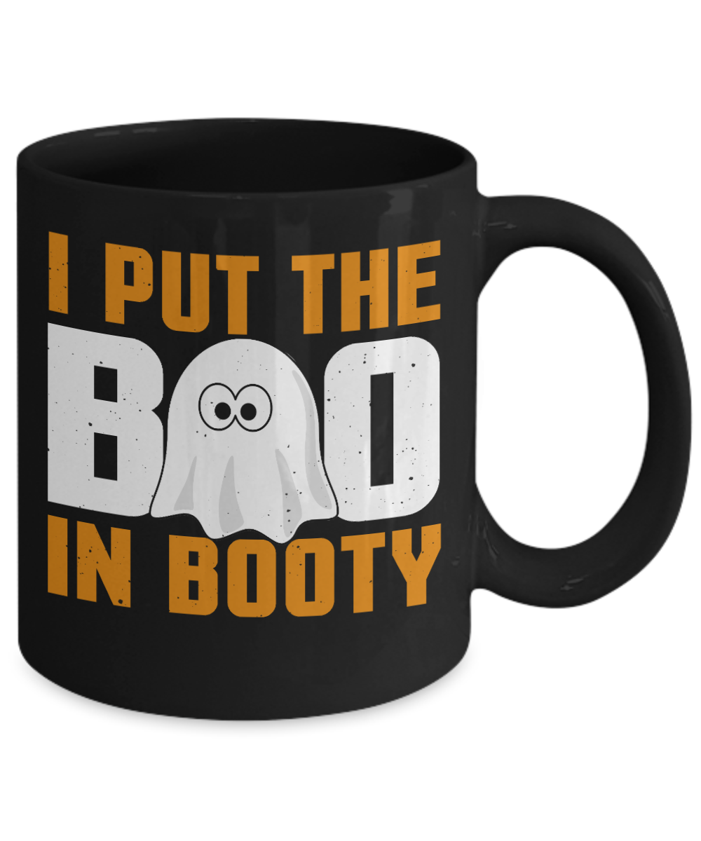 Halloween Coffee Mug, Put The Boo In Booty -Black Porcelain Coffee Mug 11 Oz For Halloween