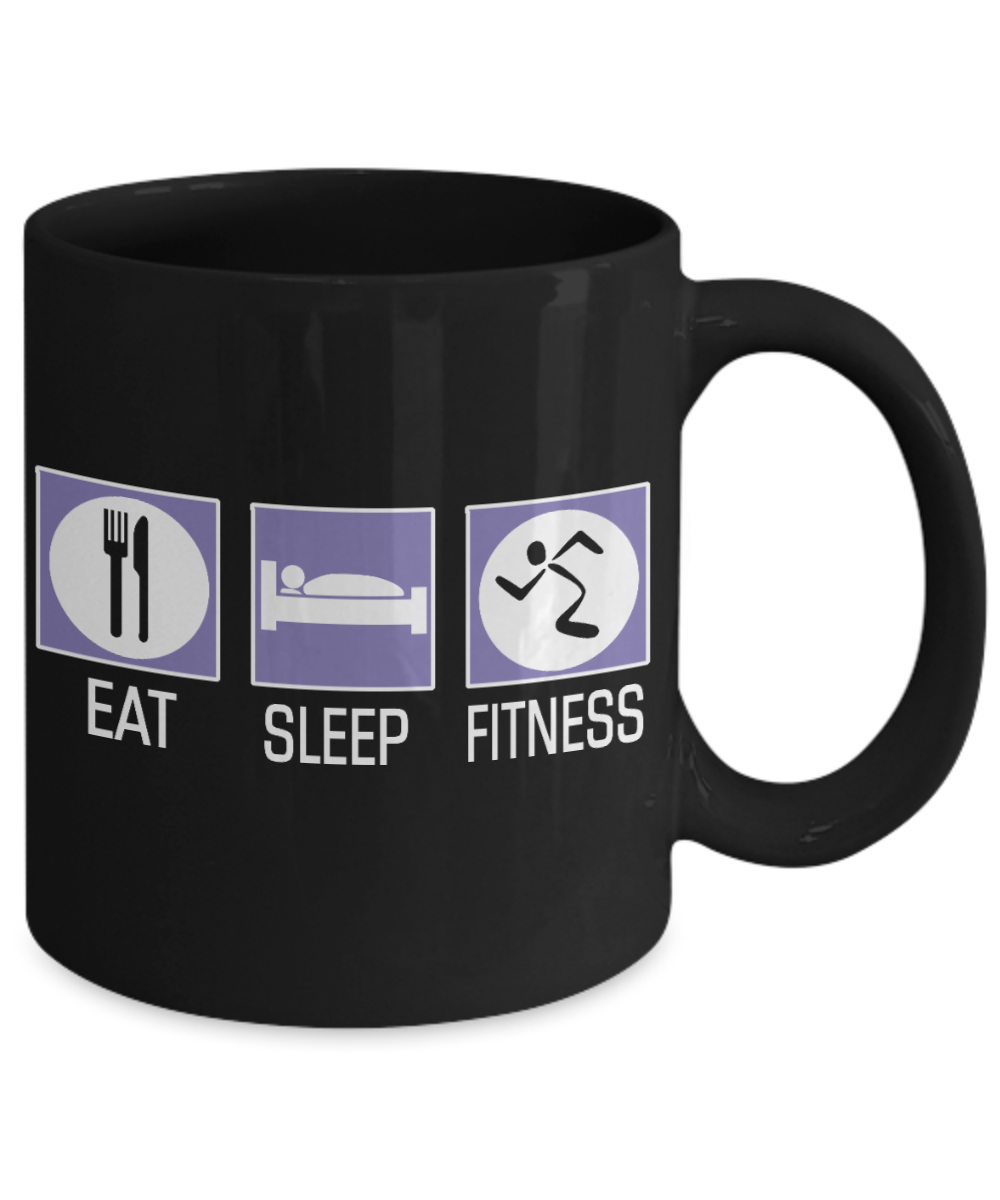 Workout Motivation Gift Coffee mug, Eat Sleep Fitness-Black Porcelain Coffee Mug 11 oz For Sister,Brother,Father,For Her,For Him,Fitness Freak