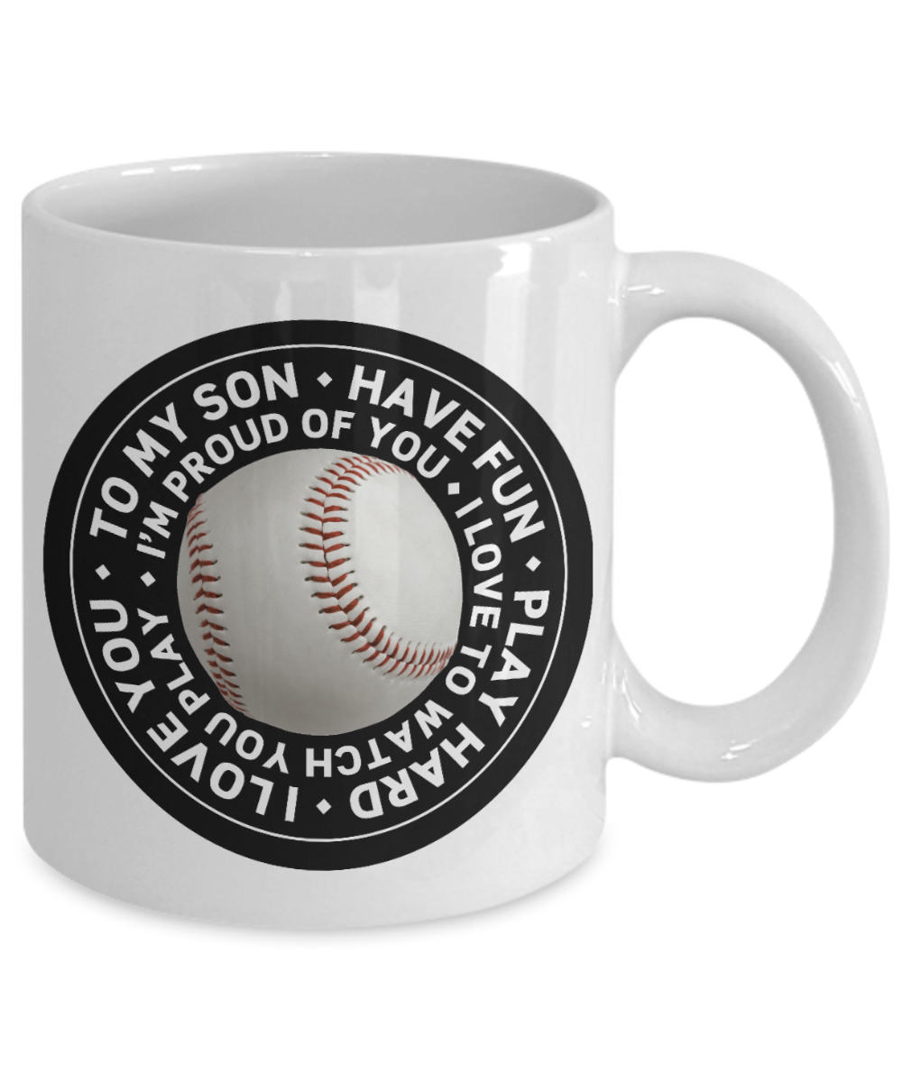 To my son, I love to watch you play Baseball - Funny Black Porcelain Coffee Mug Cute Ceramic Cup 11 oz